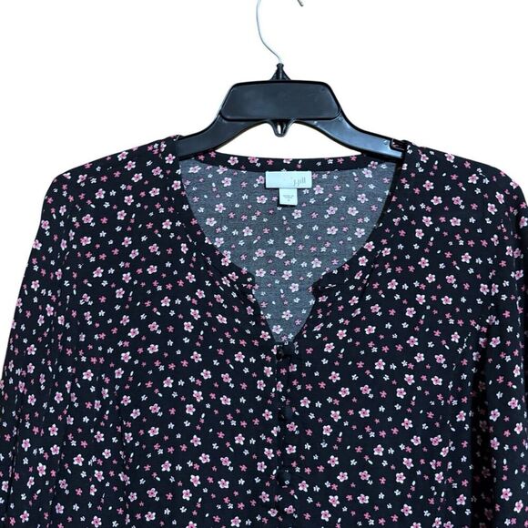 J Jill Top Womens Medium Multicolor Floral Print Split Neck Rayon Blouse - Picture 2 of 9